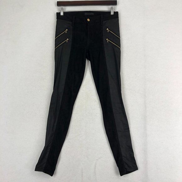 7 For All Mankind Women's Size 26 Black Mixed Media Faux Suede Zip Skinny Pants - Picture 1 of 13
